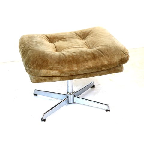 Verstelbare vintage suède relax fauteuil met hocker gemaakt in de jaren '70