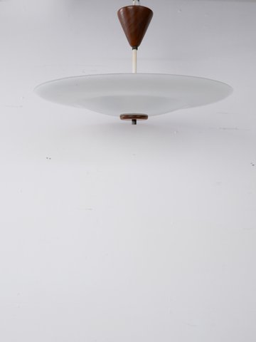 1960s ceiling lamp with glass and teak