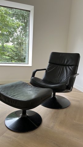 2x Artifort armchair with footstool