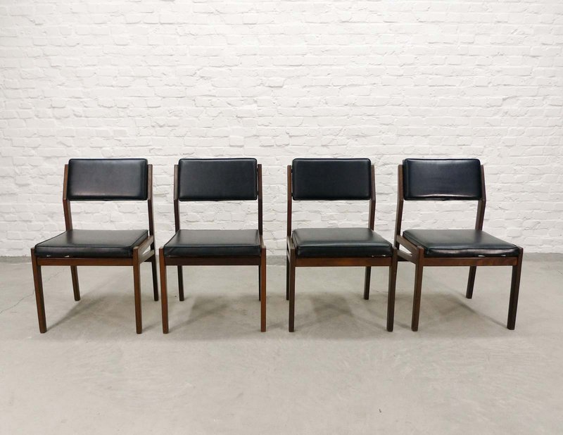 4 Teak Wood and Leatherette Dining Chairs by Topform, 1960s