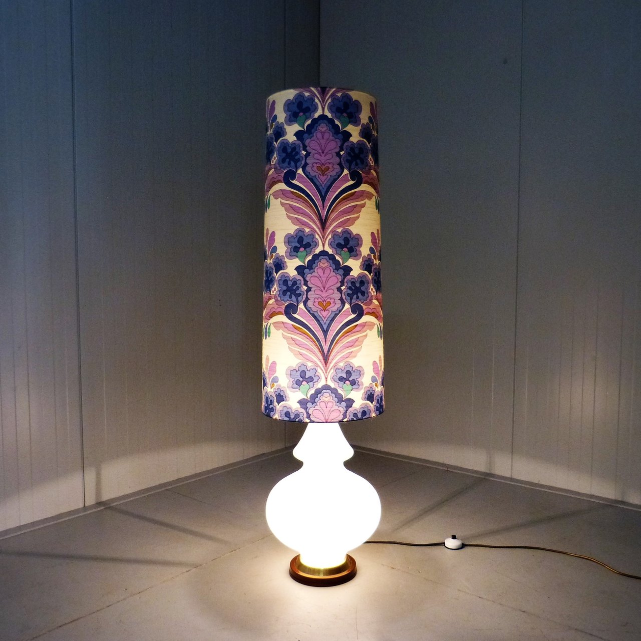 Image 5 of Large glass floor lamp with flower shade 1960's