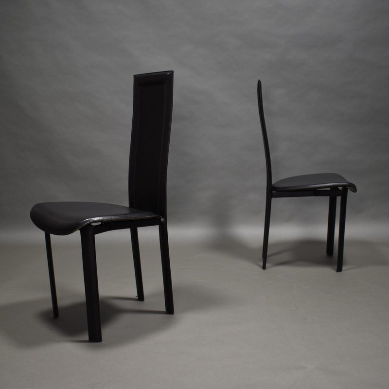 2x Quia 'Elena B' black leather dining chairs, Italy - 1970-80, #s2060