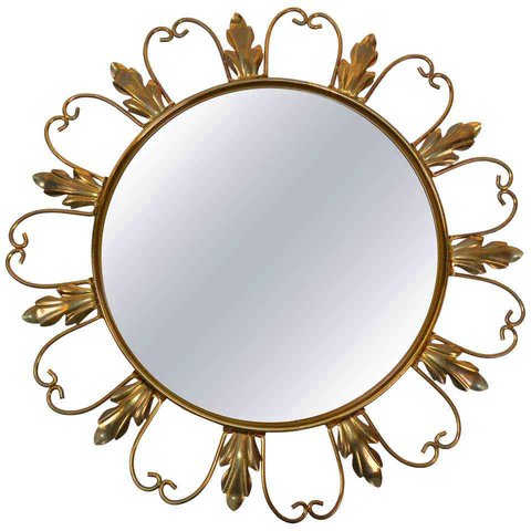50s Deknudt Vintage Zonnespiegel 45 cm * Hollywood Regency * Witch-eye Sun Mirror