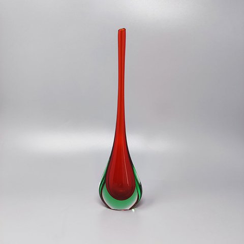 Wunderschöne rote und grüne Vase aus den 1960er Jahren von Flavio Poli