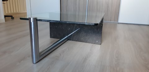 Glazen salontafel met granieten staander