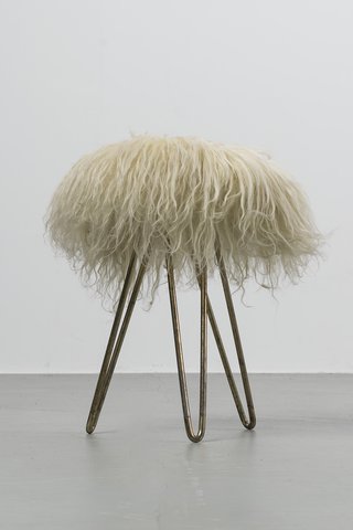 Vintage fluffy stool with goat hair