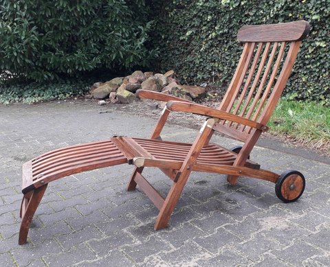 Summer Garden teak deckchairs with wheels, foldable