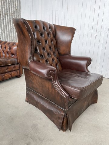 Chesterfield oorfauteuil vintage fauteuil