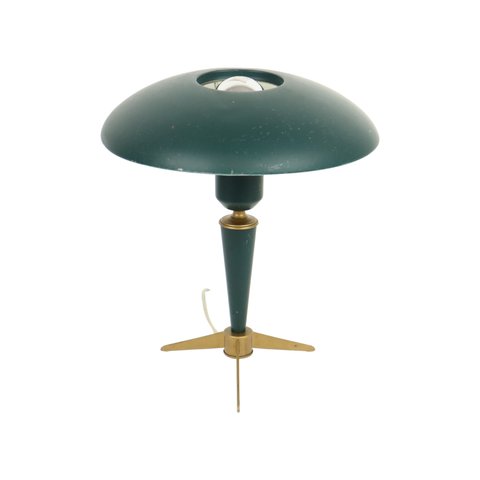 Iconic Louis Kalff Bijou Lamp Green and Gold Ufo Mid Century Design 32cm