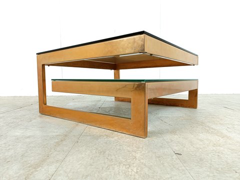 Vintage two tier belgochrom 23kt coffee table, 1970s