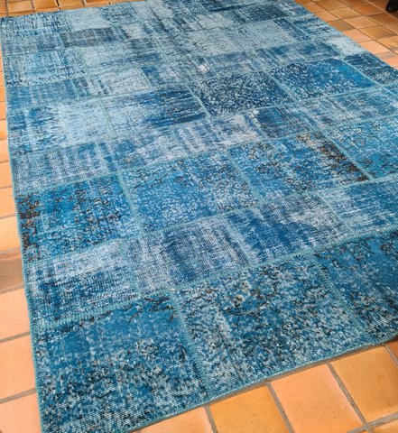 Patchwork tapijt aqua 2 recoloured 246cm x 347cm
