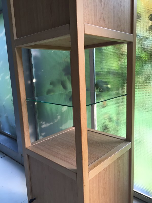 Display cabinet of solid oak, 60x60x240cm.