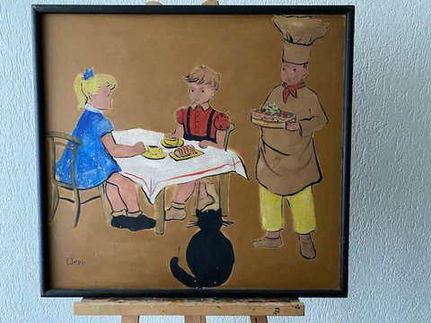 Cornelis Jetses, "kinderen aan tafel" schilderij