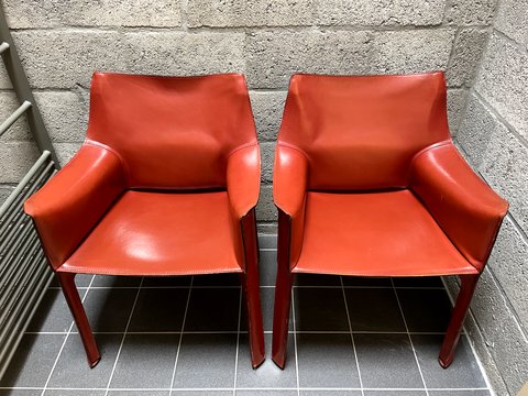 2x Cassina Cab 413 chair by Mario Bellini