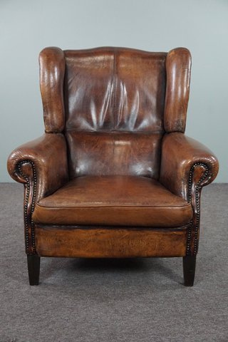 Sheep leather wing armchair