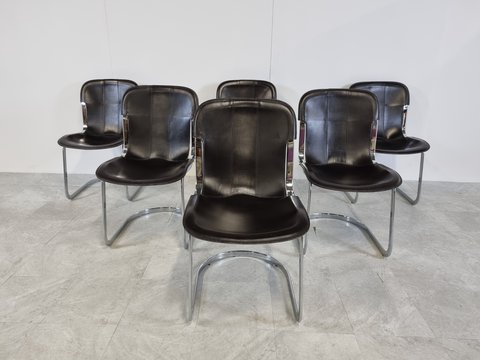 6x Willy Rizzo vintage dining chairs for cidue, 1970s