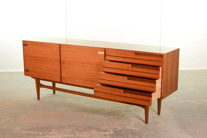 Satinwood and Brass Sideboard - credenza with Duotone Drawers