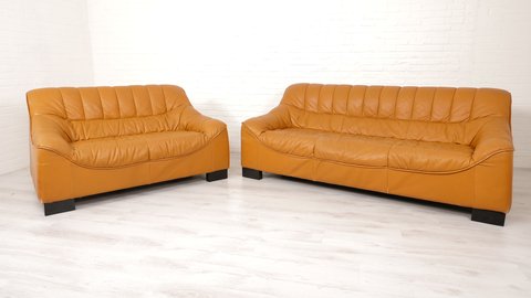 Vintage sofa | sitting area | 2-seater and 3-seater | Leather | Brown | 1970s