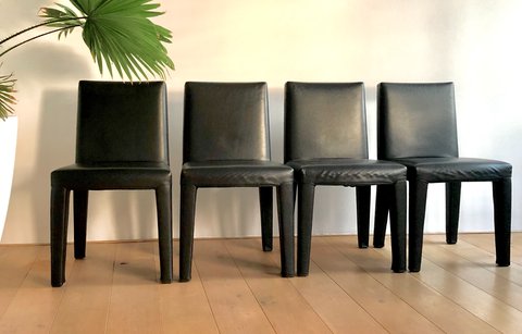 B&B Italia Panama Esszimmerstühle 4 Stück schwarzes Leder