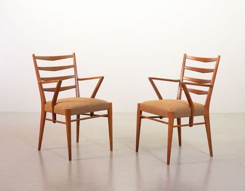 2x Cees Braakman Wooden Ladder Arm Chairs