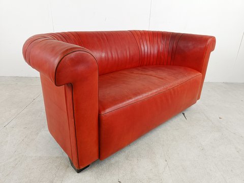 Red leather sofa by Desede model DS700, 1990s 