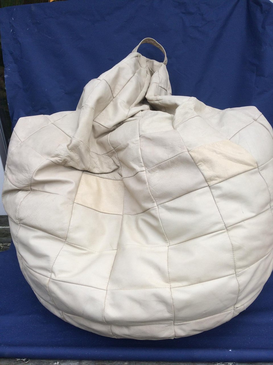 cream leather bean bag