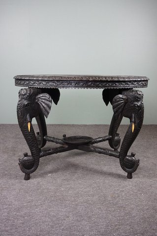 Vintage Anglo-Indian / Burmese Hand Carved Wooden Elephant Table