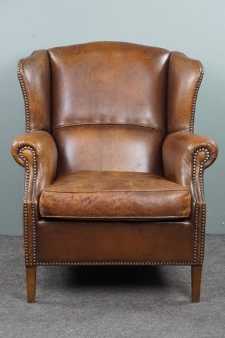 Sheep leather wing armchair