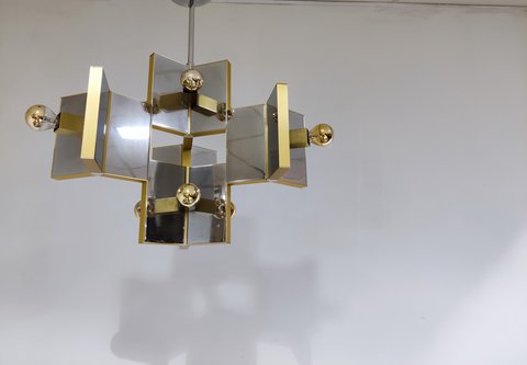 Gaetano Sciolari sculptural mirrored chandelier, 1970s