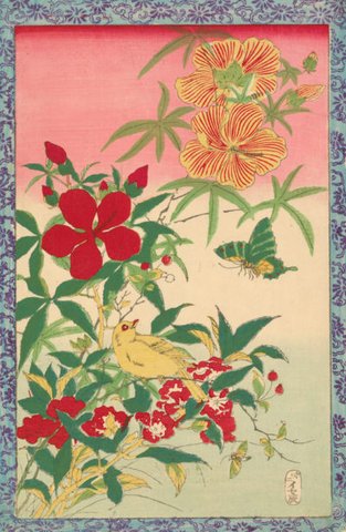 Kobayashi Ikuhide----Herstbloemen met Gele Vogel