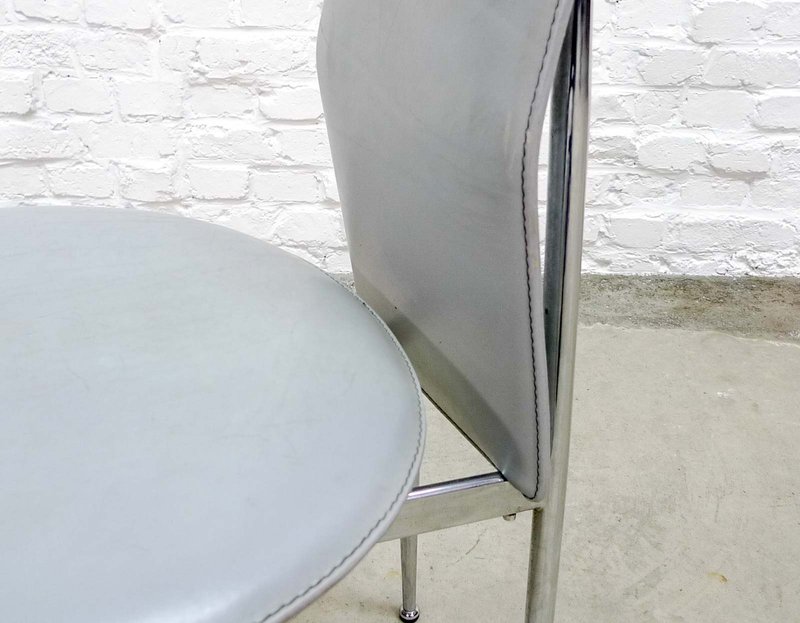 Fasem Set of Four Grey Leather Dining Chairs by Vegni Gualtierotti, Italy, 1980s