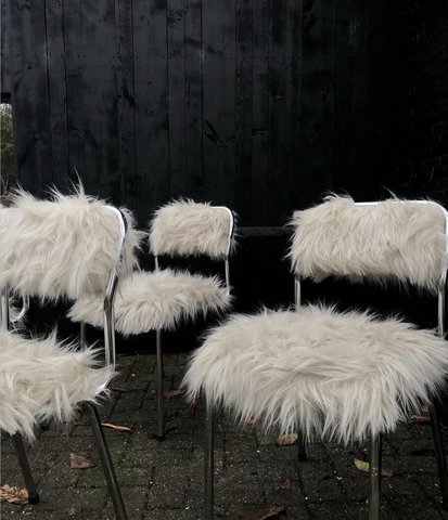 4x Vintage chair faux fur