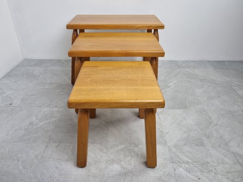 3x vintage brutalist nesting tables