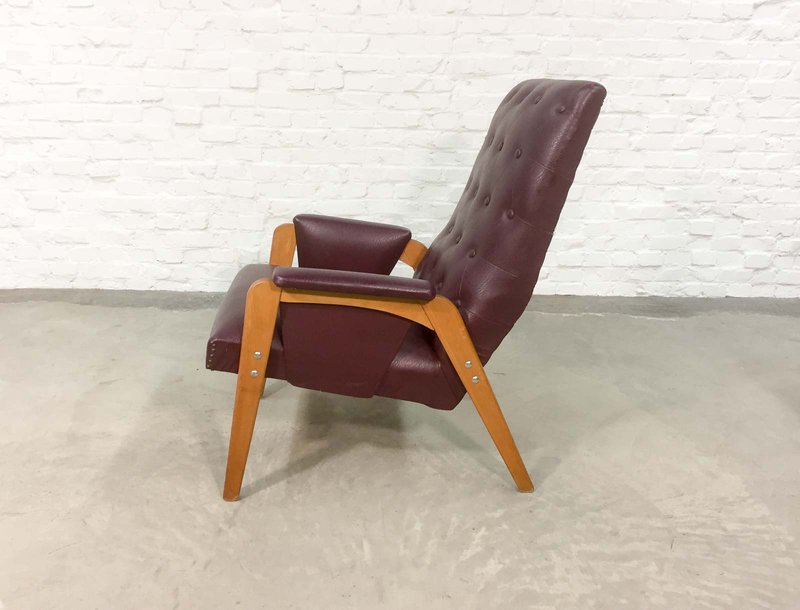 Dutch Design Burgundy Red Lounge Chair, 1960s