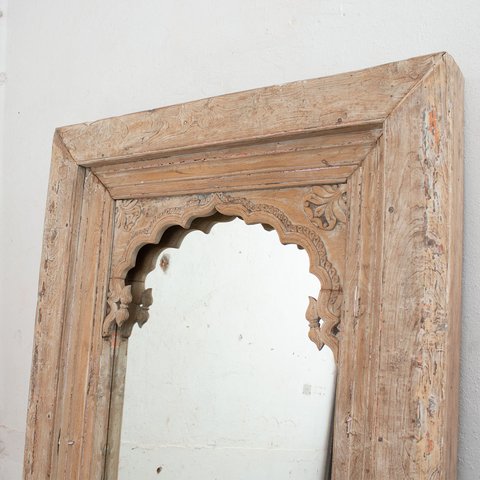 Wood carved oriental mirror