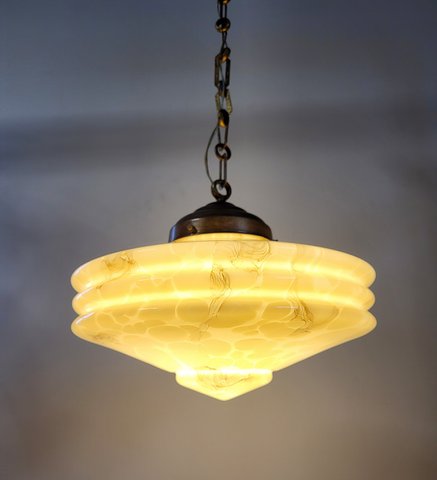 Art deco opaline glazen lamp, Verreries de Scailmont, Henri Heemskerk, België