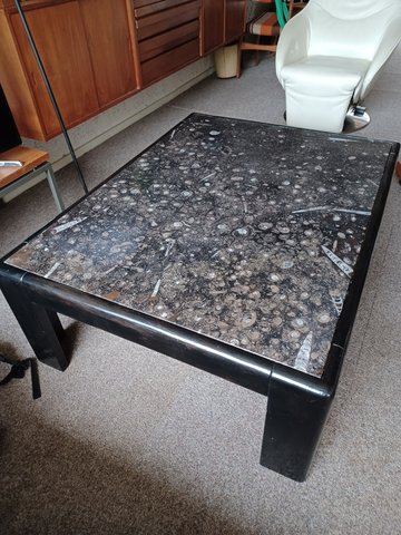 Vintage coffee table with fossil stone top