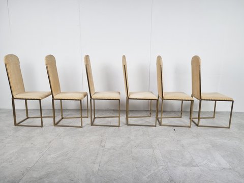 6x Vintage Belgochrom, brass dining chairs, 1970s