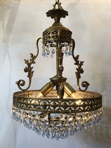 Vintage Azuur hanglamp kristal brons