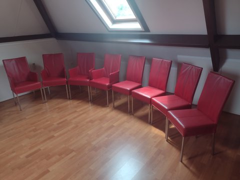 8 x HVS red leather chairs