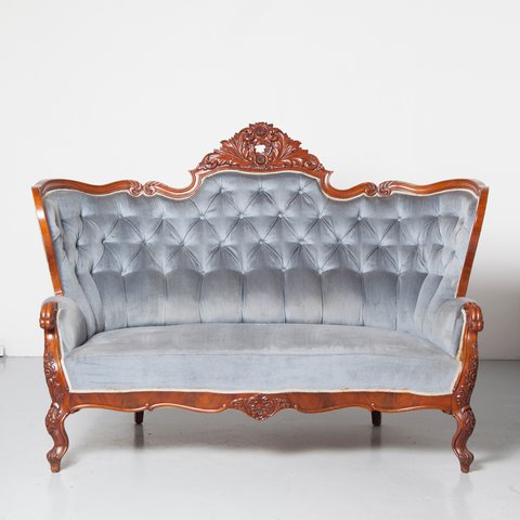 Full-On Victorian Ornate Sofa blue mahogany