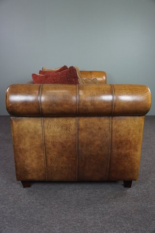 Sheep leather 3 seater sofa with fabric cushions