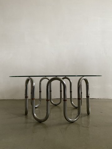 Gabetti & Isola Sidetable with Flexible Chrome Legs and Wooden Connections, Italy, 1950s