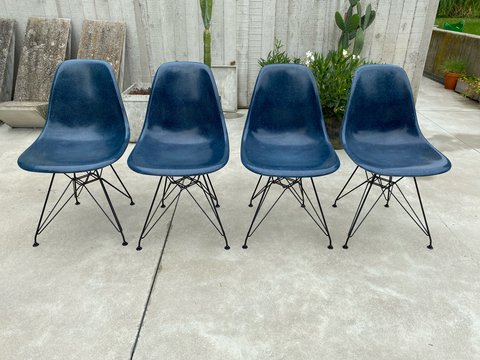 Vintage Eames DSR  navy blue chairs