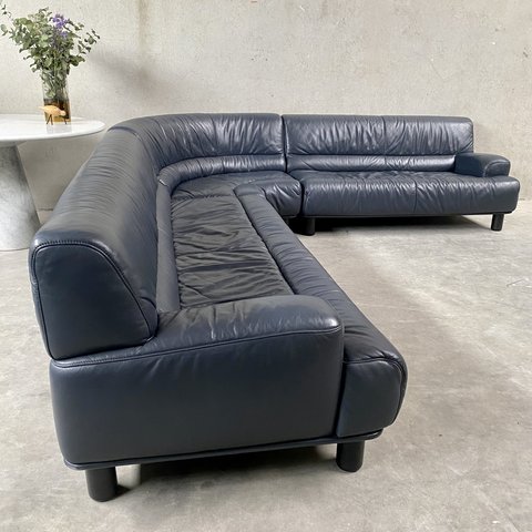 XXL Dark Blue leather DE SEDE "DS18" sofa 1980