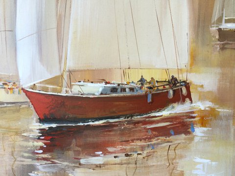 Wilfred Lang | Sailboats - painting in box frame