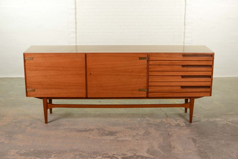 Satinwood and Brass Sideboard - credenza with Duotone Drawers