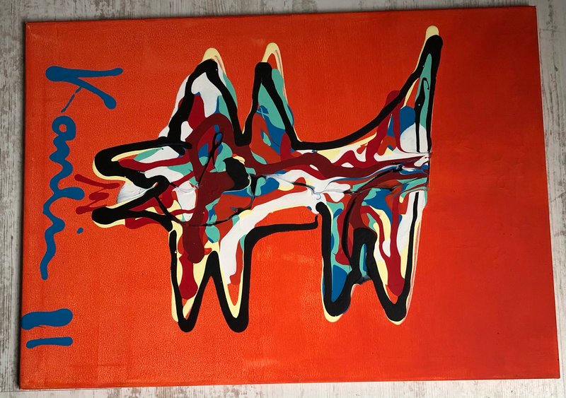 Kanbier, Hond acryl schilderij