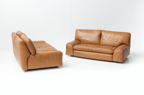 Bengodi vintage cognac leather sofas by Cini Bouri for Arflex Italy