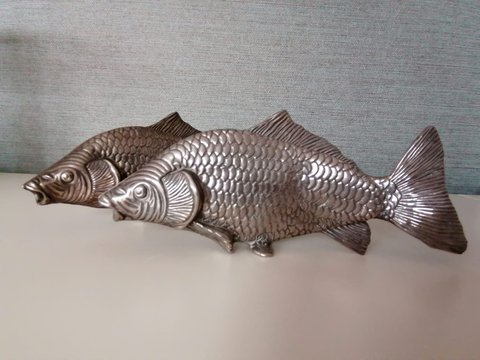 Vintage verzilverde servethouder vis
